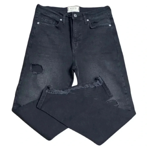 Free People About A Girl Black  Distressed High Rise Skinny Jeans 29 - Picture 4 of 9